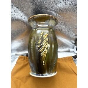 Studio Art Ceramic Stoneware Vase Stamped KA Vintage Green Blue Gloss Drip Glaze